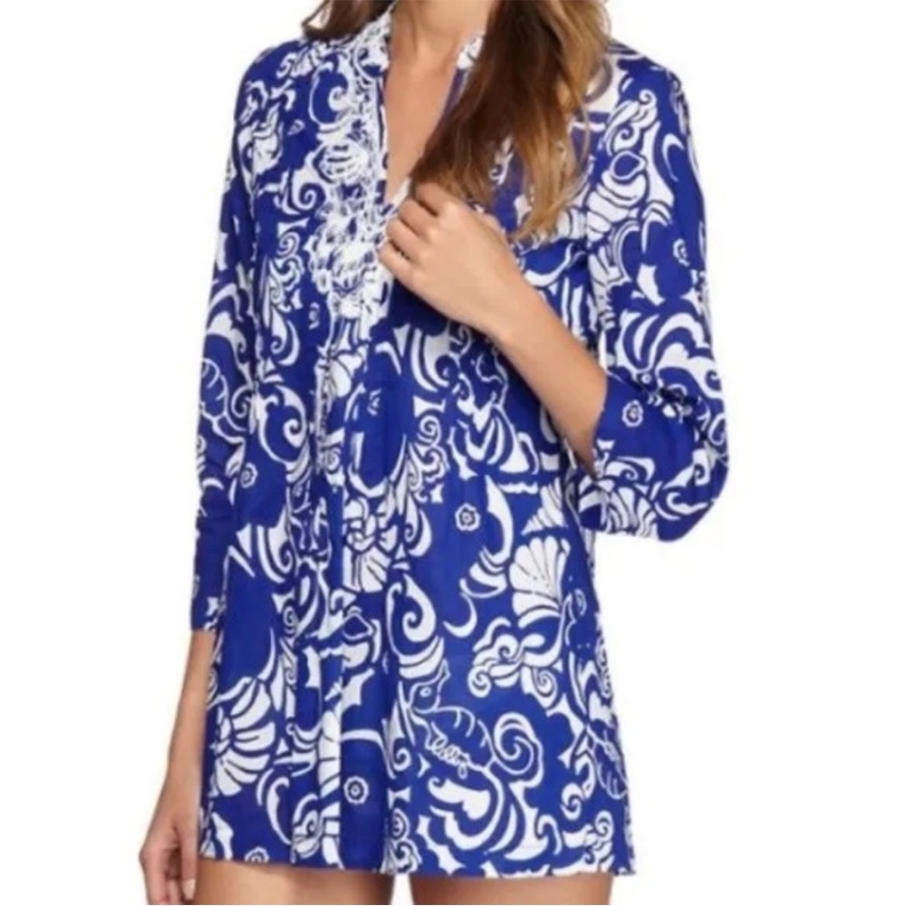 Lilly Pulitzer Sarasota Beaded Tunic in Spectrum Blue Tide Pools - XS